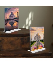 Taj Mahal Acrylic T-Style Photo Stand - 11x13 Inches, Compact and Stylish Spiritual Display, easily change 2 photos (Pack of 1)