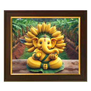 Hitech Sales lord Ganesha made by banana theme ai Photo with Beautiful 12X10 in synthetic Wood Frame With Glass Tabletop Wallmount display for Home office decor Gift for all occations Hitech Sales lord Ganesha made by banana theme ai Photo with Beautiful 12X10 in synthetic Wood Frame With Glass Tabletop Wallmount display for Home office decor Gift for all occations