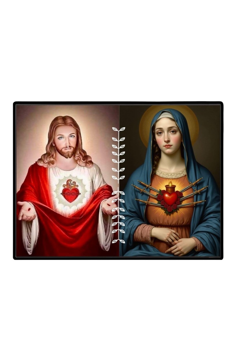 Jesus And Immaculate Heart Of Mary Laminated Photo - 9x11 Inches, Divine Blessings For Home & Office And Temple Decoration (F16183)