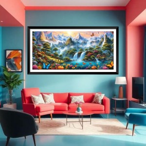 Nature Landscape Floating Frame Scenery Digital Print - (I5728) - 24x48 inch Modern Nature Wall Art for Living Room, Bedroom, Office, Hotels, Drawing Room