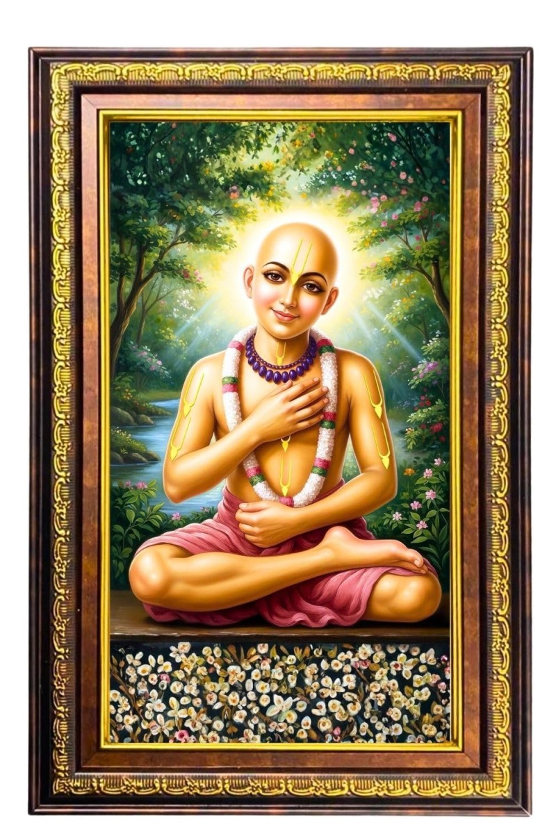 Sri Chaitanya Mahaprabhu Digital Golden Balck Color Photo Frame | Hindu Religious Wall Decor | 14x20 Inches - Inspirational Wall Art For Office, Home Decor - Ideal Spiritual Gift (F16777)