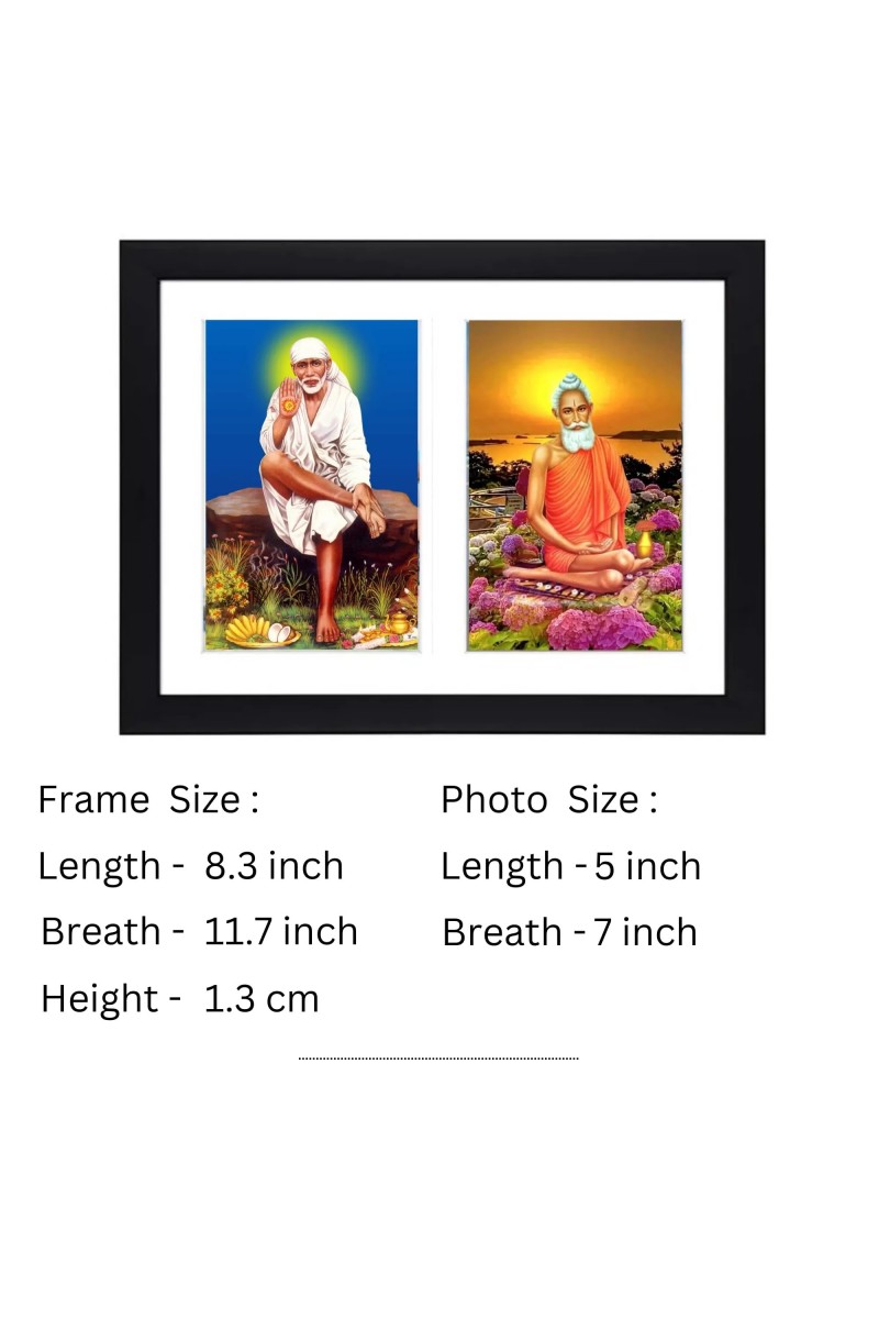 Sri Sri Shirdi Sai Baba and Sri Sri Lokenath Baba two colored Photos in One Frame | Spiritual Devotional Wall Art | Photos for puja room, wall and table top