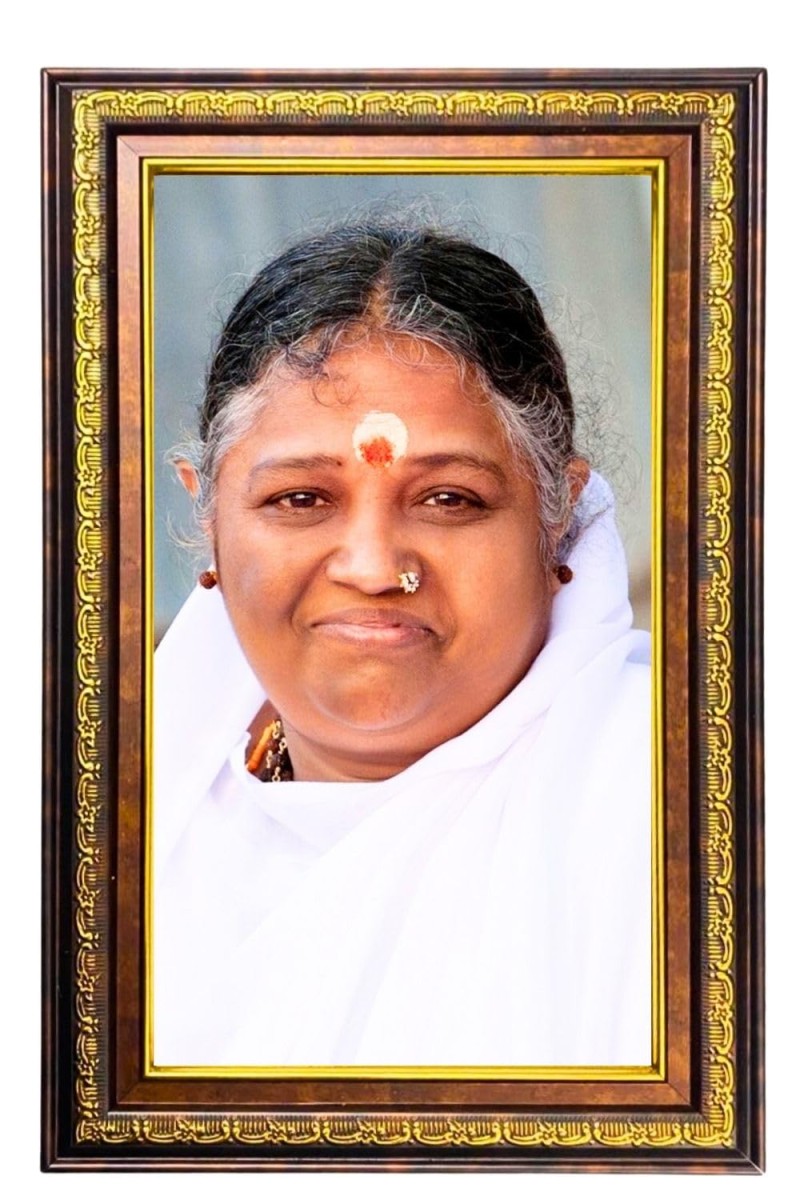 Sri Mata Amritanandamayi Devi Digital Golden Balck Color Photo Frame | Hindu Religious Wall Decor | 18x24 Inches - Inspirational Wall Art For Office, Home Decor - Ideal Spiritual Gift (F16634)