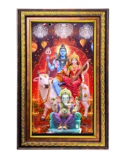Lord Shiva And Parvathi And Ganesha Digital Golden Balck Color Photo Frame | Hindu Religious Wall Decor | 12x18 Inches - Inspirational Wall Art For Office, Home Decor - Ideal Spiritual Gift (F16882)