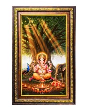 Lord Ganesha Digital Golden Balck Color Photo Frame | Hindu Religious Wall Decor | 16x22 Inches - Inspirational Wall Art For Office, Home Decor - Ideal Spiritual Gift (F16584)