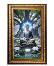 Serene Buddha Digital Golden Balck Color Photo Frame | Hindu Religious Wall Decor | 14x20 Inches - Inspirational Wall Art For Office, Home Decor - Ideal Spiritual Gift (F16523)