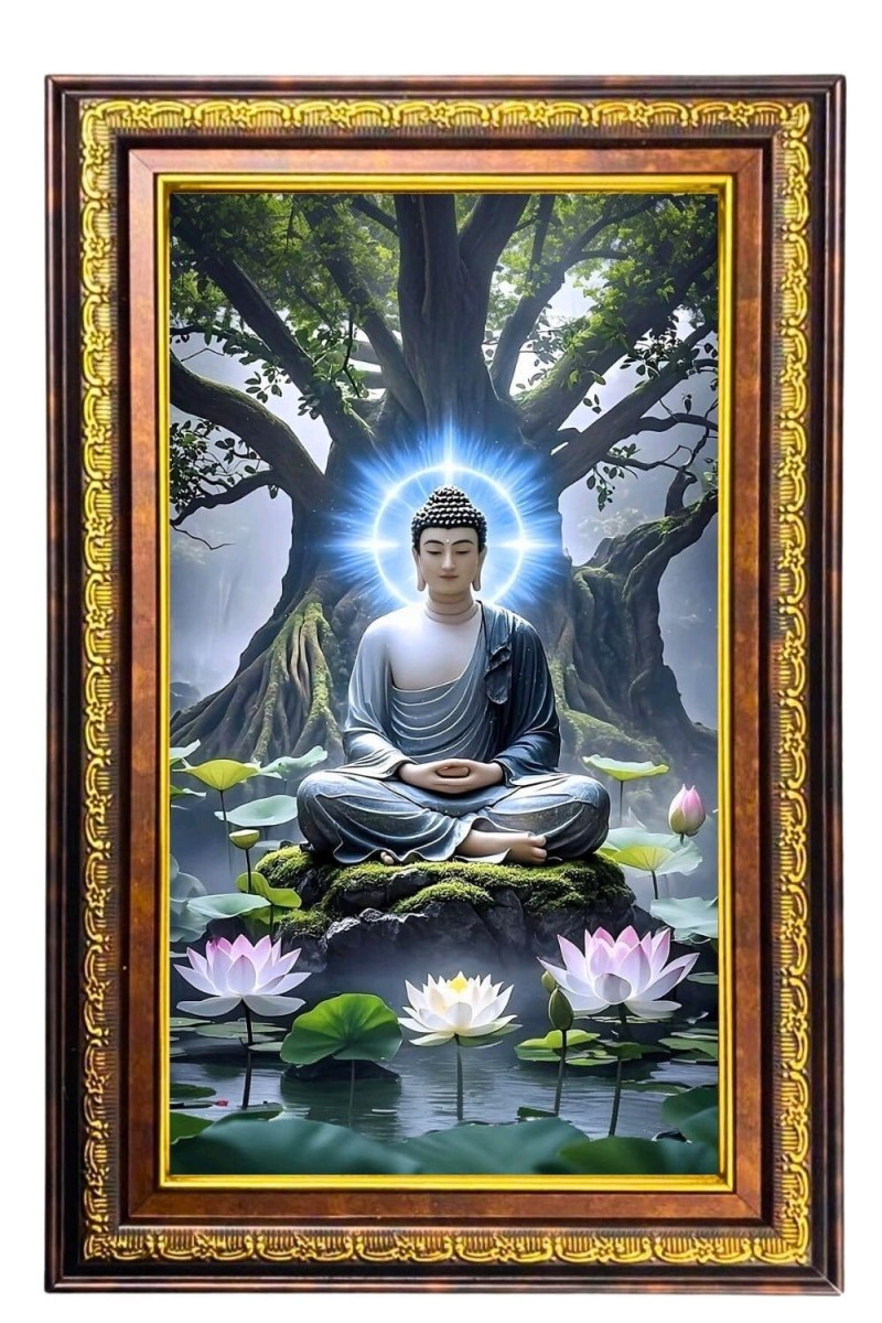 Serene Buddha Digital Golden Balck Color Photo Frame | Hindu Religious Wall Decor | 14x20 Inches - Inspirational Wall Art For Office, Home Decor - Ideal Spiritual Gift (F16523)