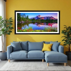 Nature Landscape Floating Frame Scenery Digital Print - (I5751) - 24x48 inch Modern Nature Wall Art for Living Room, Bedroom, Office, Hotels, Drawing Room