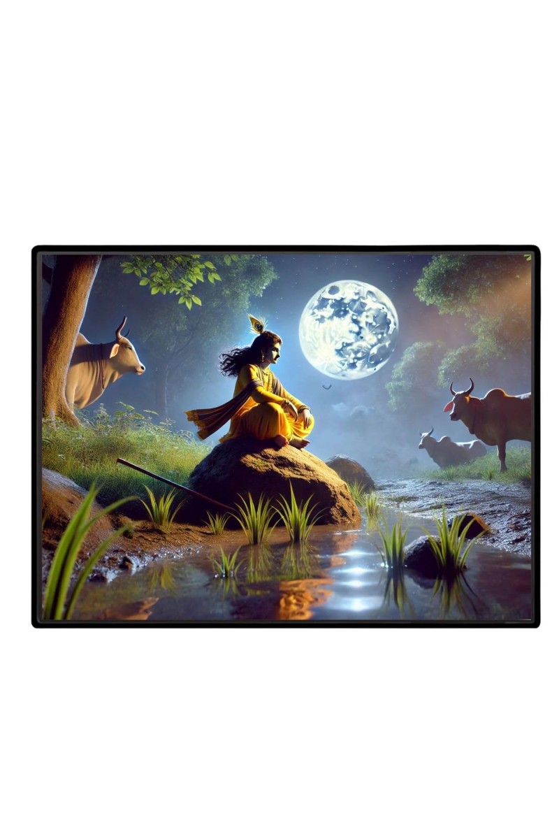 Lord Krishna Laminated Photo - 7x9 Inches, Divine Blessings For Home & Office And Temple Decoration (F16076)