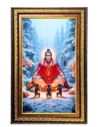 Lord Hanuman Digital Golden Balck Color Photo Frame | Hindu Religious Wall Decor | 18x24 Inches - Inspirational Wall Art For Office, Home Decor - Ideal Spiritual Gift (F16712)