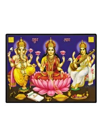 Lord Ganesha Maa Laxmi Sarswati Laminated Photo - 7x9 Inches, Divine Blessings For Home & Office And Temple Decoration (F16126)