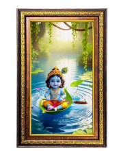 Lord Krishna Digital Golden Balck Color Photo Frame | Hindu Religious Wall Decor | 18x24 Inches - Inspirational Wall Art For Office, Home Decor - Ideal Spiritual Gift (F16802)