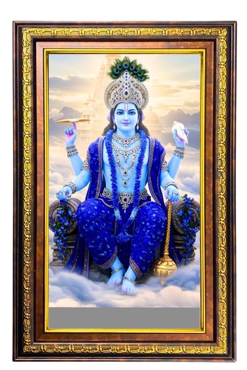 Lord Vishnu Digital Golden Balck Color Photo Frame | Hindu Religious Wall Decor | 14x20 Inches - Inspirational Wall Art For Office, Home Decor - Ideal Spiritual Gift (F16862)