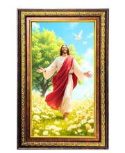 Lord Jesus Digital Golden Balck Color Photo Frame | Hindu Religious Wall Decor | 16x22 Inches - Inspirational Wall Art For Office, Home Decor - Ideal Spiritual Gift (F16739)