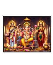 Lord Ganesha Maa Laxmi Sarswati Laminated Photo - 7x9 Inches, Divine Blessings For Home & Office And Temple Decoration (F16143)