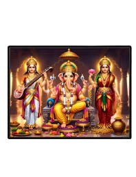 Lord Ganesha Maa Laxmi Sarswati Laminated Photo - 9x11 Inches, Divine Blessings For Home & Office And Temple Decoration (F16143)