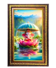 Lord Ganesha Digital Golden Balck Color Photo Frame | Hindu Religious Wall Decor | 18x24 Inches - Inspirational Wall Art For Office, Home Decor - Ideal Spiritual Gift (F16815)