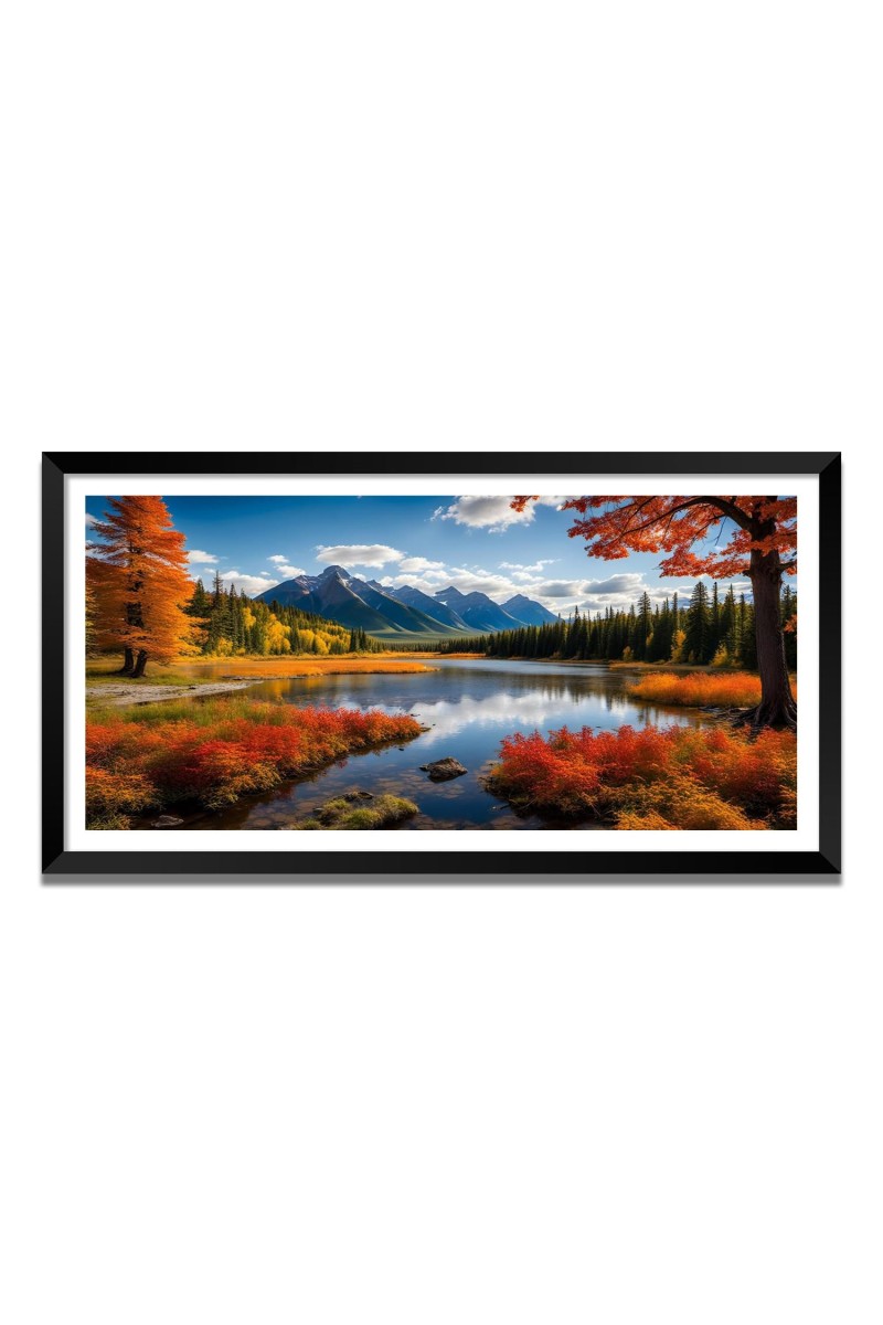 Nature Landscape Floating Frame Scenery Digital Print - (I5854) - 18x36 inch Modern Nature Wall Art for Living Room, Bedroom, Office, Hotels, Drawing Room