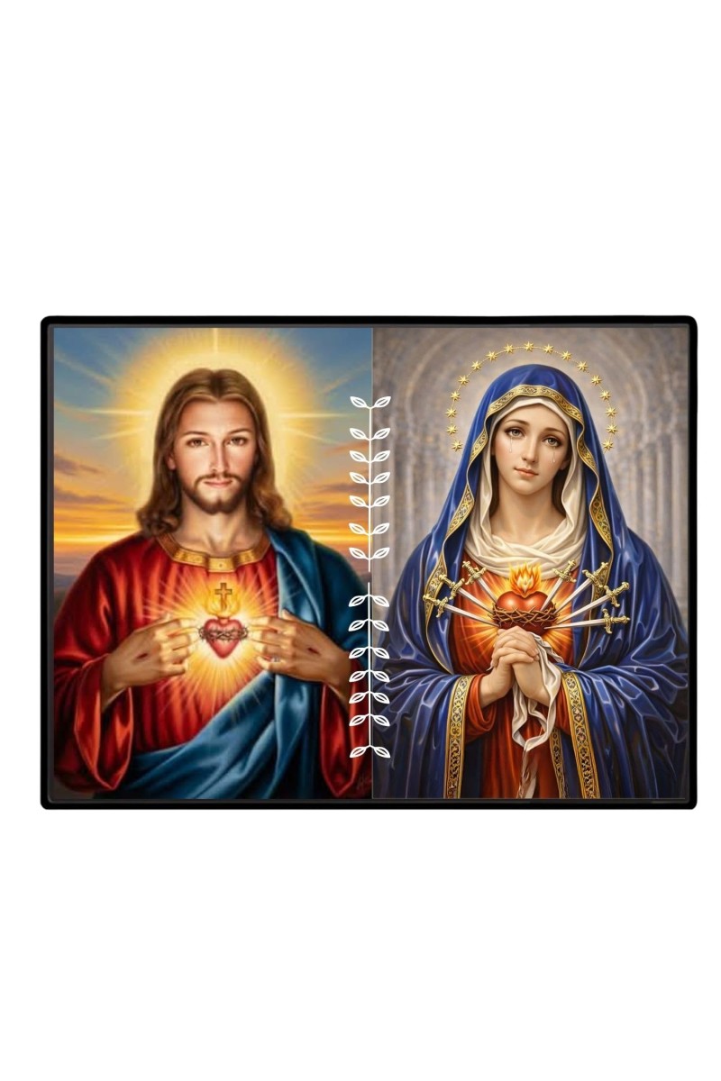 Jesus And Immaculate Heart Of Mary Laminated Photo - 9x11 Inches, Divine Blessings For Home & Office And Temple Decoration (F16190)
