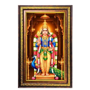 Lord Karthikeya Digital Golden Balck Color Photo Frame | Hindu Religious Wall Decor | 10x16 Inches - Inspirational Wall Art For Office, Home Decor - Ideal Spiritual Gift (F16571)