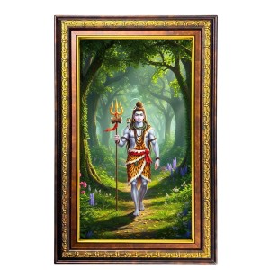 Lord Shiva Digital Golden Balck Color Photo Frame | Hindu Religious Wall Decor | 18x24 Inches - Inspirational Wall Art For Office, Home Decor - Ideal Spiritual Gift (F16545)