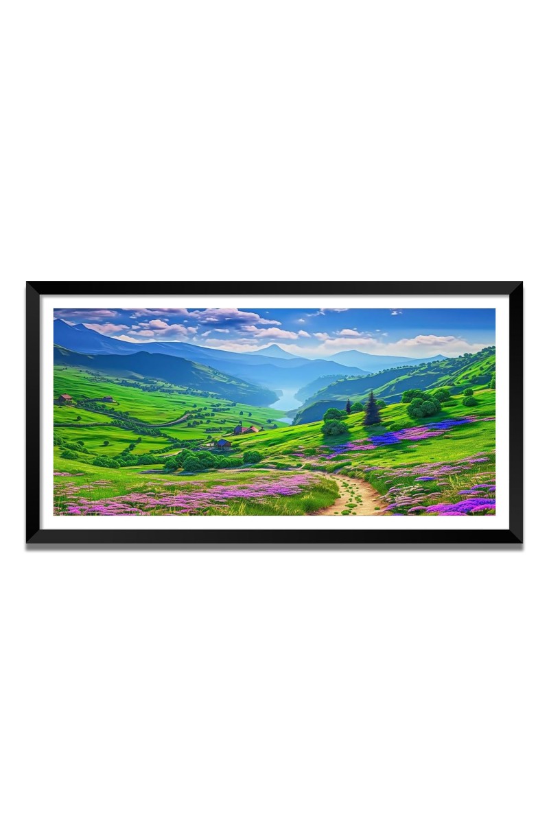 Nature Landscape Floating Frame Scenery Digital Print - (I5863) - 18x36 inch Modern Nature Wall Art for Living Room, Bedroom, Office, Hotels, Drawing Room