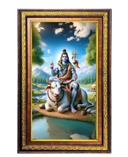 Lord Shiva Digital Golden Balck Color Photo Frame | Hindu Religious Wall Decor | 12x18 Inches - Inspirational Wall Art For Office, Home Decor - Ideal Spiritual Gift (F16512)