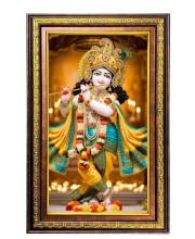 Lord Krishna Digital Golden Balck Color Photo Frame | Hindu Religious Wall Decor | 18x24 Inches - Inspirational Wall Art For Office, Home Decor - Ideal Spiritual Gift (F16654)