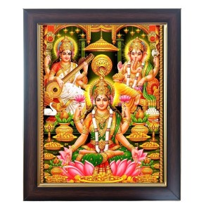 Hitech Sales Shri Laxmi Devi, Ganesha Ji & Ma Saraswati Devi Photo Frame for Pooja Room, Temple Decor, Home Decoration and Gift