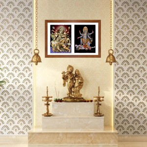 Divine Goddess Maa Durga and Goddess Maa Kali Colored Photo in One Frame |Hindu Wall Art | Perfect for Home, Temple, Puja room or Meditation Room |Spiritual Gift for Devotees
