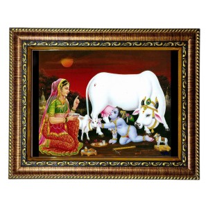HiTech Sales Yashoda Reprimands Bal Gopal Drinking Milk from Cow's Udder Painting for Living Room, Home Decor, Bedroom, Office with PVC Frame & Front Face - Glass (12 x 10 in) HiTech Sales Yashoda Reprimands Bal Gopal Drinking Milk from Cow's Udder Painting for Living Room, Home Decor, Bedroom, Office with PVC Frame & Front Face - Glass (12 x 10 in)