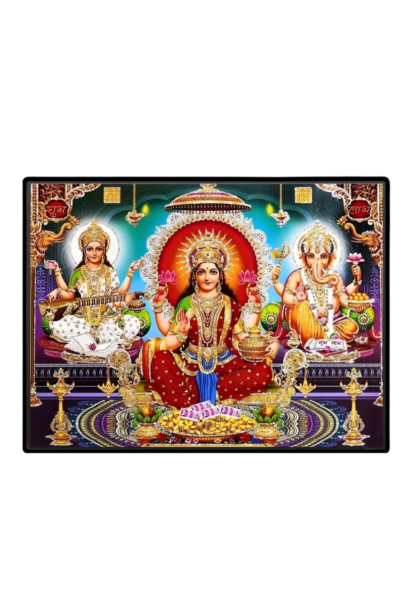 Lord Ganesha Maa Laxmi Sarswati Laminated Photo - 9x11 Inches, Divine Blessings For Home & Office And Temple Decoration (F16125)