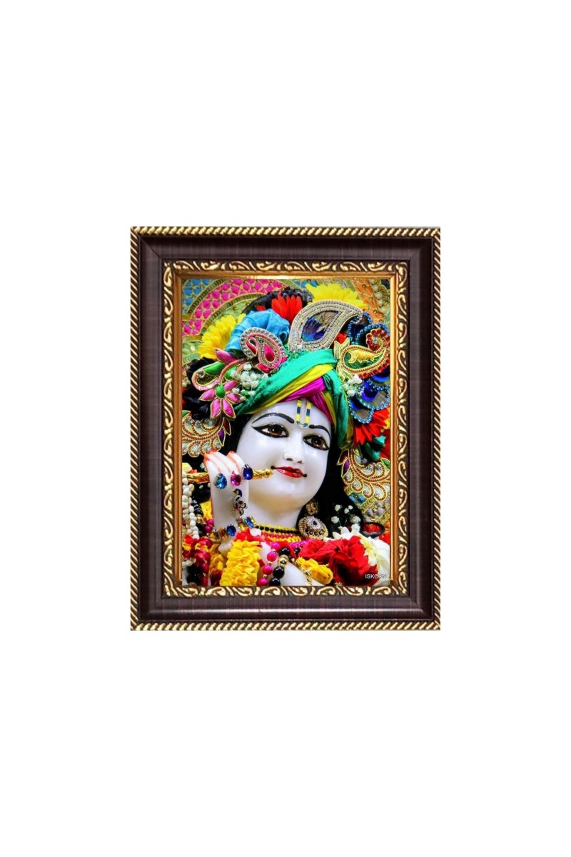 Sri Krishna with flute Digital Print Photo 8.7x10.7 inches - Vibrant Religious Wall Art for Home or Office Decor.