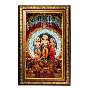 Lord Rama Sita Hanuman Digital Golden Balck Color Photo Frame | Hindu Religious Wall Decor | 18x24 Inches - Inspirational Wall Art For Office, Home Decor - Ideal Spiritual Gift (F16569)