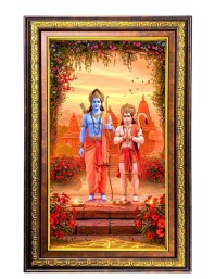 Lord Rama And Hanuman Digital Golden Balck Color Photo Frame | Hindu Religious Wall Decor | 16x22 Inches - Inspirational Wall Art For Office, Home Decor - Ideal Spiritual Gift (F16551)