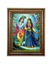 HiTech Sales Lord Radha Krishna peacock Hindu deity together wall art and Peacock themed for Office, Wall/Table, Study room & living room, gifts | PVC Frame & Front Face - Glass (10 x 8 in)