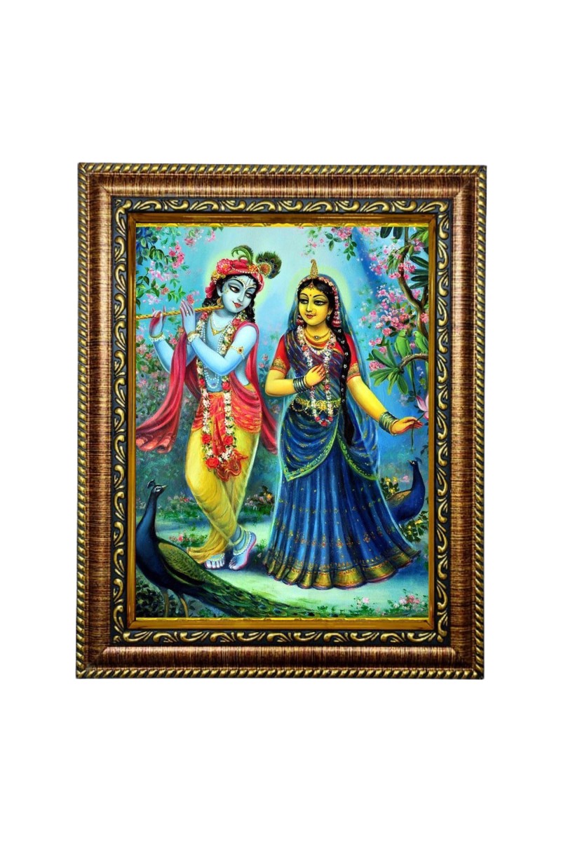 HiTech Sales Lord Radha Krishna peacock Hindu deity together wall art and Peacock themed for Office, Wall/Table, Study room & living room, gifts | PVC Frame & Front Face - Glass (10 x 8 in)
