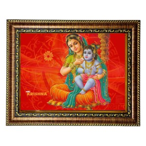 HiTech Sales Lord Krishna and Maiya Yashoda photo frame wall art deity for Office, Wall/Table, Study room & living room, gifts | PVC Frame & Front Face - Glass (12 x 10)