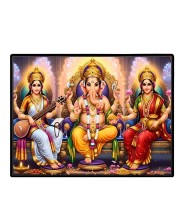 Lord Ganesha Maa Laxmi Sarswati Laminated Photo - 7x9 Inches, Divine Blessings For Home & Office And Temple Decoration (F16145)