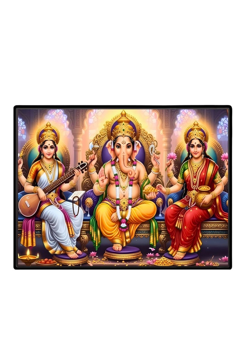 Lord Ganesha Maa Laxmi Sarswati Laminated Photo - 9x11 Inches, Divine Blessings For Home & Office And Temple Decoration (F16145)