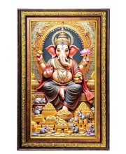 Lord Ganesha Digital Golden Balck Color Photo Frame | Hindu Religious Wall Decor | 18x24 Inches - Inspirational Wall Art For Office, Home Decor - Ideal Spiritual Gift (F16505)