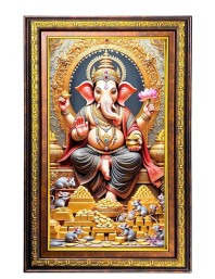 Lord Ganesha Digital Golden Balck Color Photo Frame | Hindu Religious Wall Decor | 16x22 Inches - Inspirational Wall Art For Office, Home Decor - Ideal Spiritual Gift (F16505)