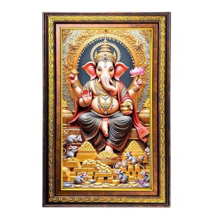 Lord Ganesha Digital Golden Balck Color Photo Frame | Hindu Religious Wall Decor | 16x22 Inches - Inspirational Wall Art For Office, Home Decor - Ideal Spiritual Gift (F16505)