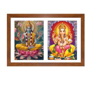 Divine Lord Ganesh and Lord Narayan Colored Photo in One Frame |Hindu Wall Art | Perfect for Home, Temple, Puja room or Meditation Room | Spiritual Gift for Devotees