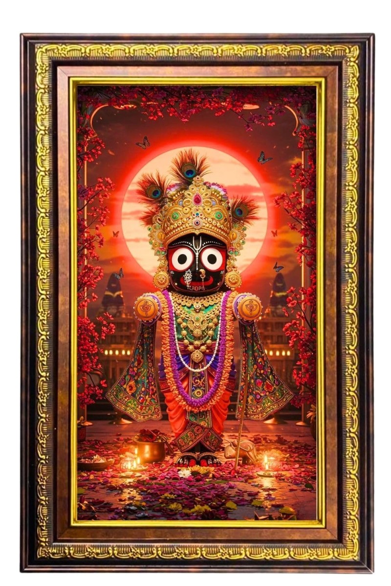Lord Jagannath Digital Golden Balck Color Photo Frame | Hindu Religious Wall Decor | 18x24 Inches - Inspirational Wall Art For Office, Home Decor - Ideal Spiritual Gift (F16822)
