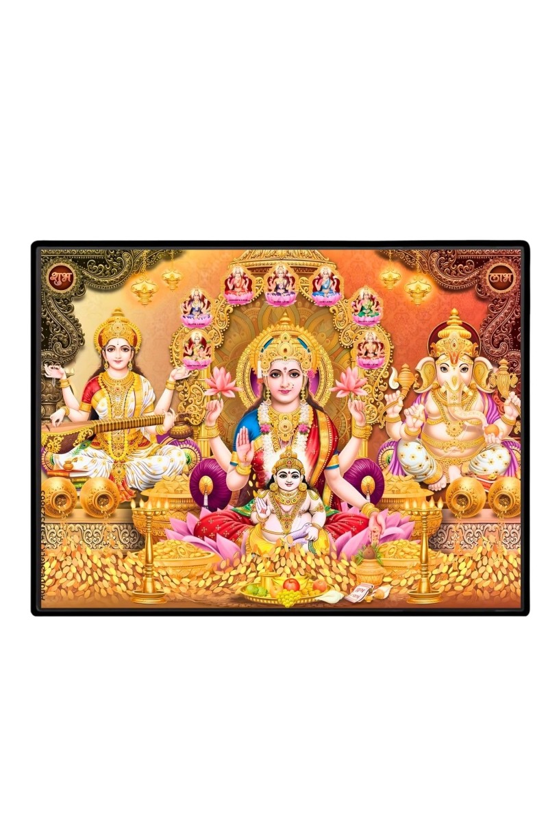 Lord Ganesha Maa Laxmi Sarswati Laminated Photo - 7x9 Inches, Divine Blessings For Home & Office And Temple Decoration (F16134)