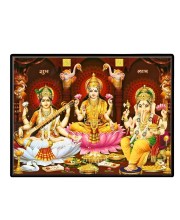 Lord Ganesha Maa Laxmi Sarswati Laminated Photo - 9x11 Inches, Divine Blessings For Home & Office And Temple Decoration (F16121)