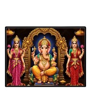 Lord Ganesha Maa Laxmi Sarswati Laminated Photo - 7x9 Inches, Divine Blessings For Home & Office And Temple Decoration (F16139)