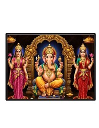 Lord Ganesha Maa Laxmi Saraswati Laminated Photo - 7x9 Inches, Divine Blessings For Home & Office And Temple Decoration (F16139)
