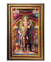 Lord Ganesha Digital Golden Balck Color Photo Frame | Hindu Religious Wall Decor | 18x24 Inches - Inspirational Wall Art For Office, Home Decor - Ideal Spiritual Gift (F16477)